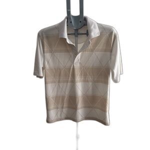 Vintage Men's Top Flite Golf Polo Medium Taupe & White Argyle Pattern Classic